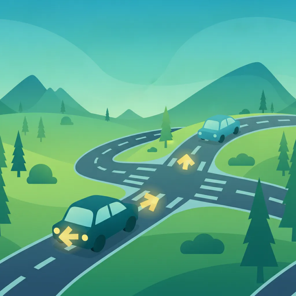 Illustration zum Thema Fahrtheorie Blinken & Fahrtrichtungsanzeiger für Lernende in Österreich