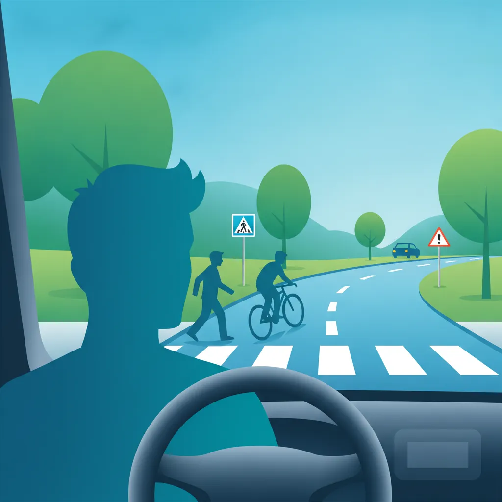 Illustration for the driving theory topic Defensive Driving Explained for learners in Austria