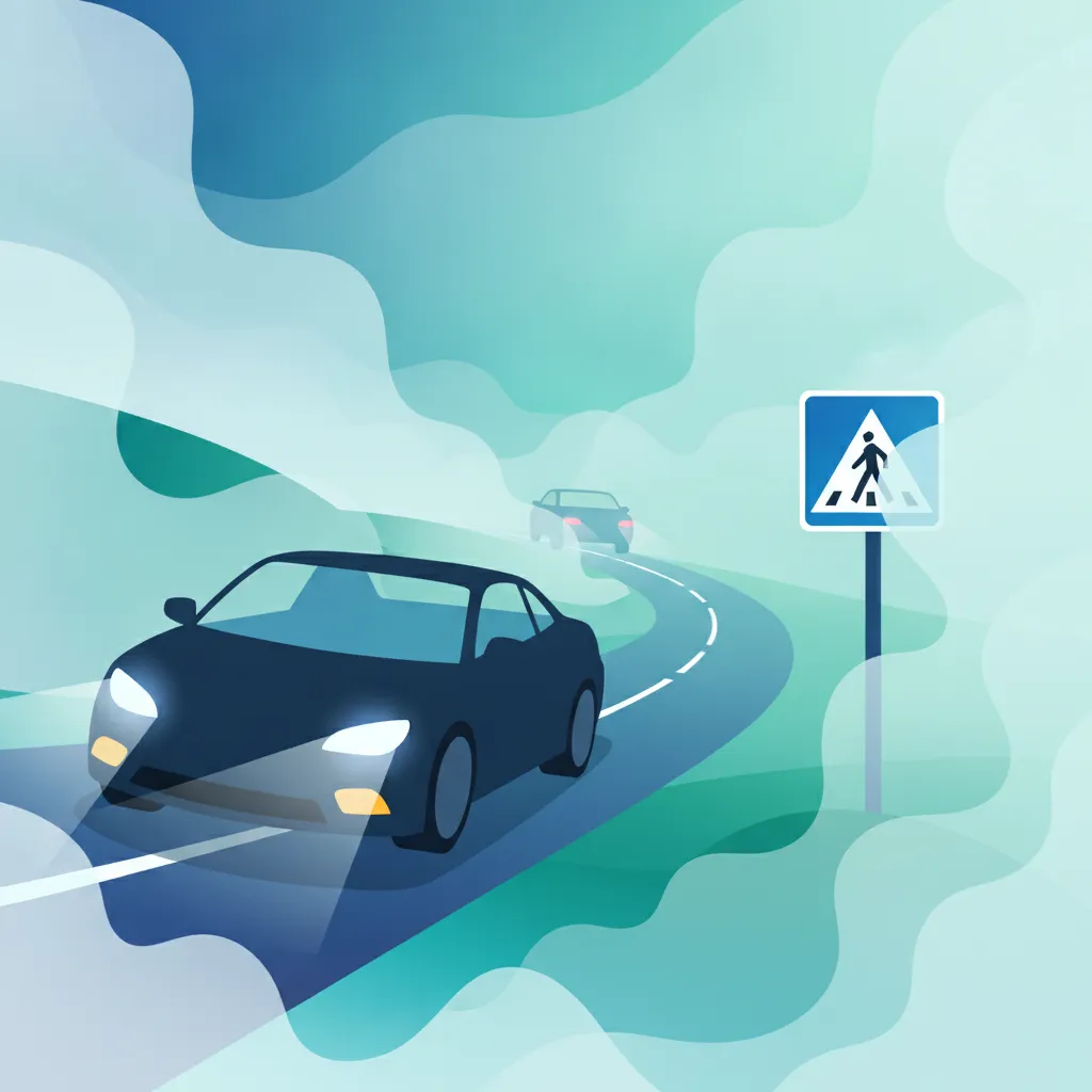 Illustration for the driving theory topic Driving in Fog for learners in Austria