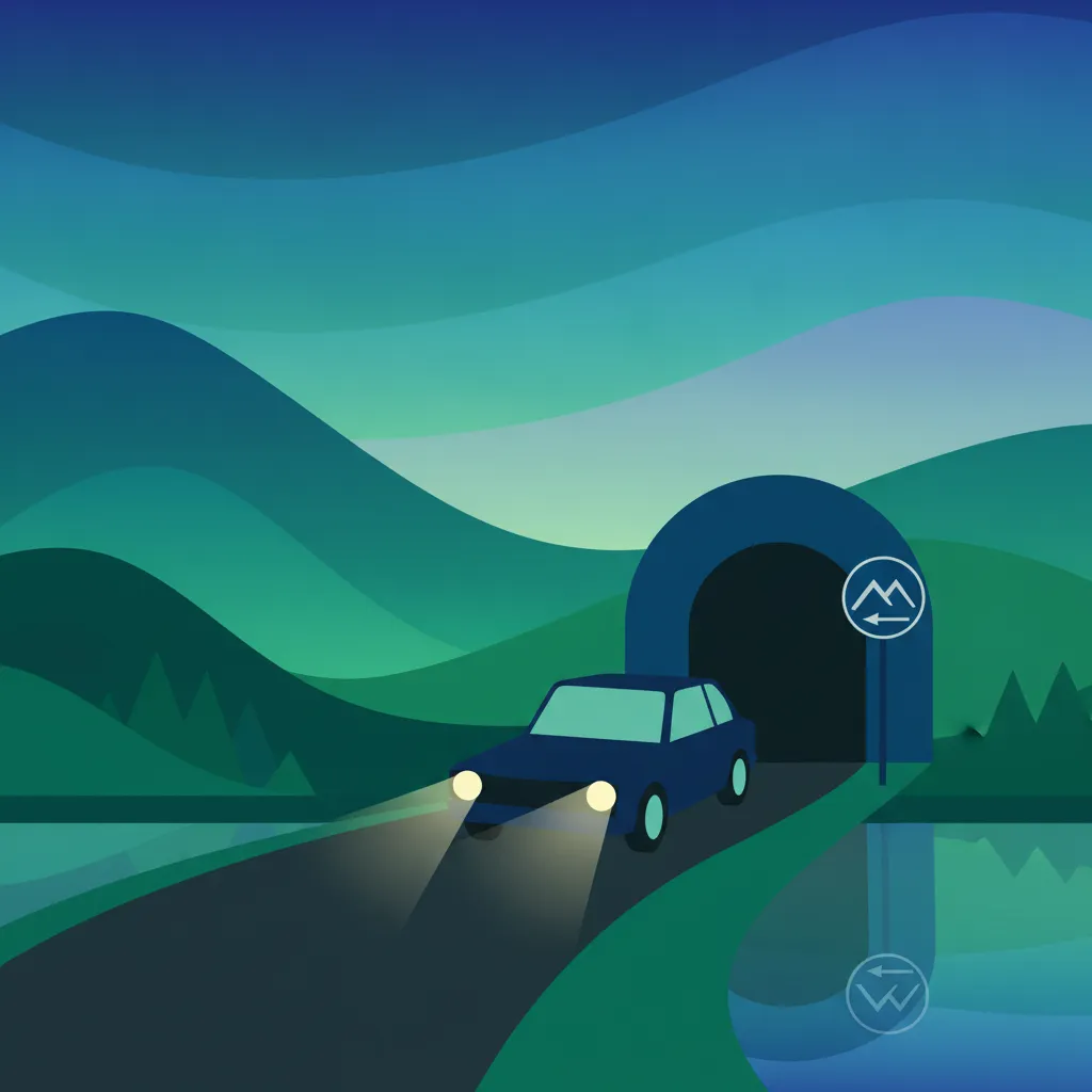 Illustration for the driving theory topic Headlight Rules & Visibility for learners in Austria