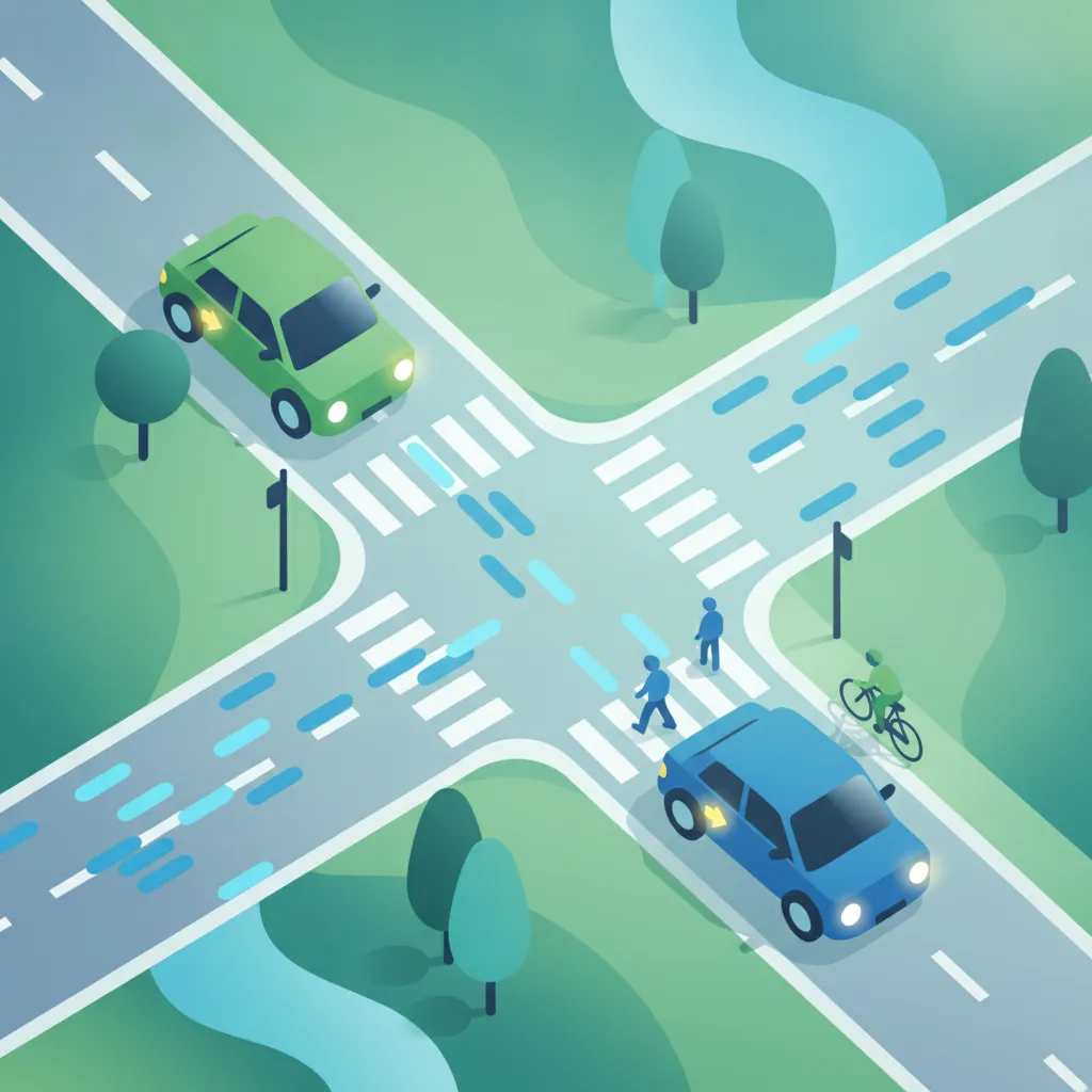Illustration for the driving theory topic Belgian Turning Rules for learners in Belgium