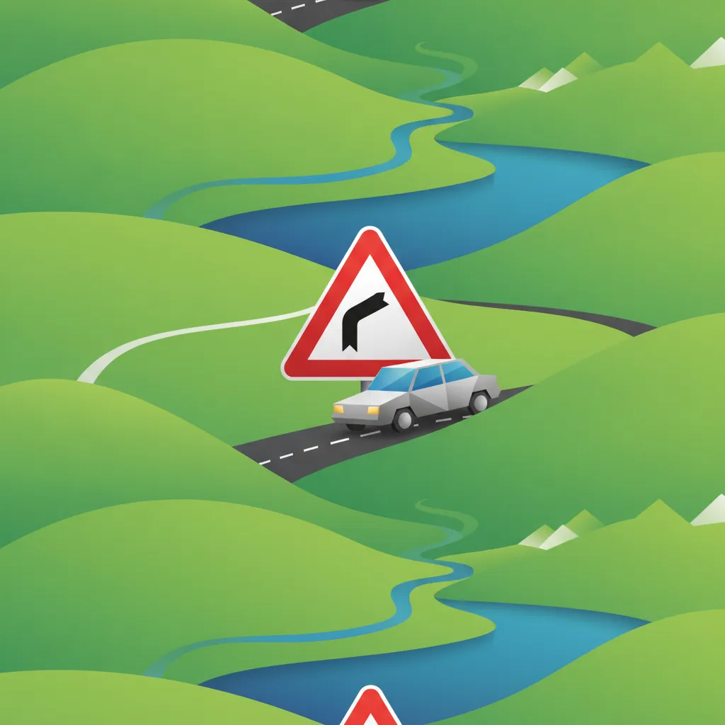 Illustration for the driving theory topic Warning Signs (Gefahrensignale) for learners in Switzerland