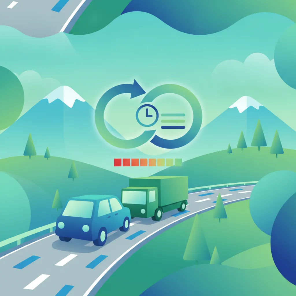 Illustration for the driving theory topic Tailgating & Safe Distance for learners in Switzerland
