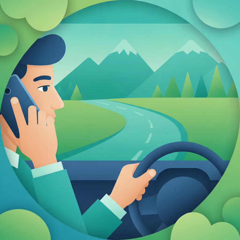 Illustration for the driving theory topic Mobile Phone & Driving for learners in Switzerland