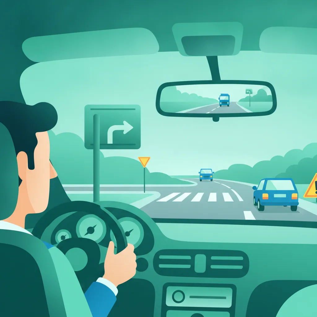 Illustration for the driving theory topic Mirror Checks for learners in Germany
