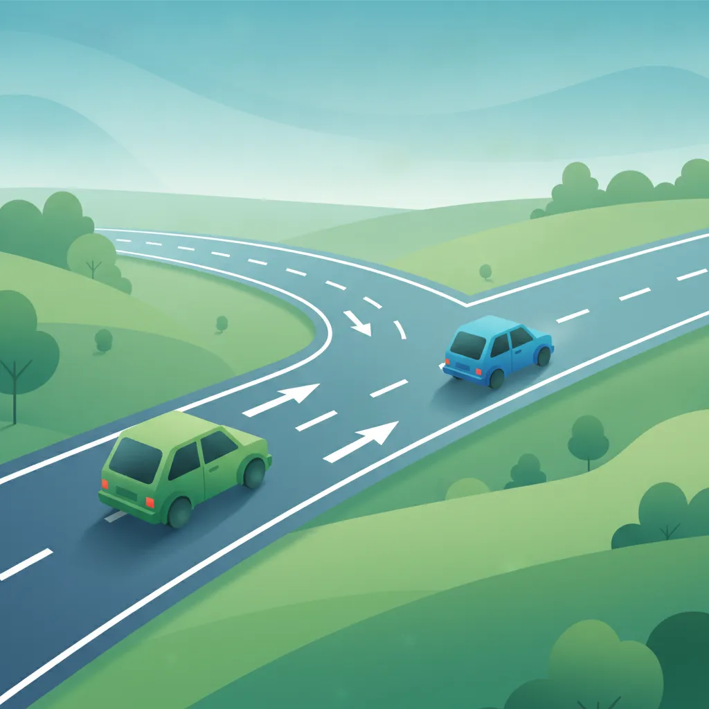 Illustration for the driving theory topic Merging Traffic Rules for learners in Germany