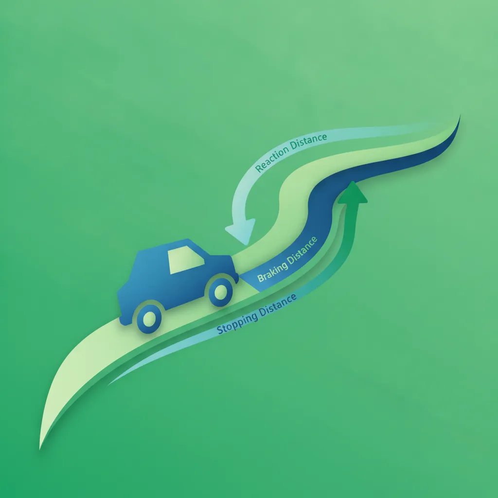 Ilustración del tema de teoría de conducción Distancia de detención (Anhalteweg) para alumnos de Alemania