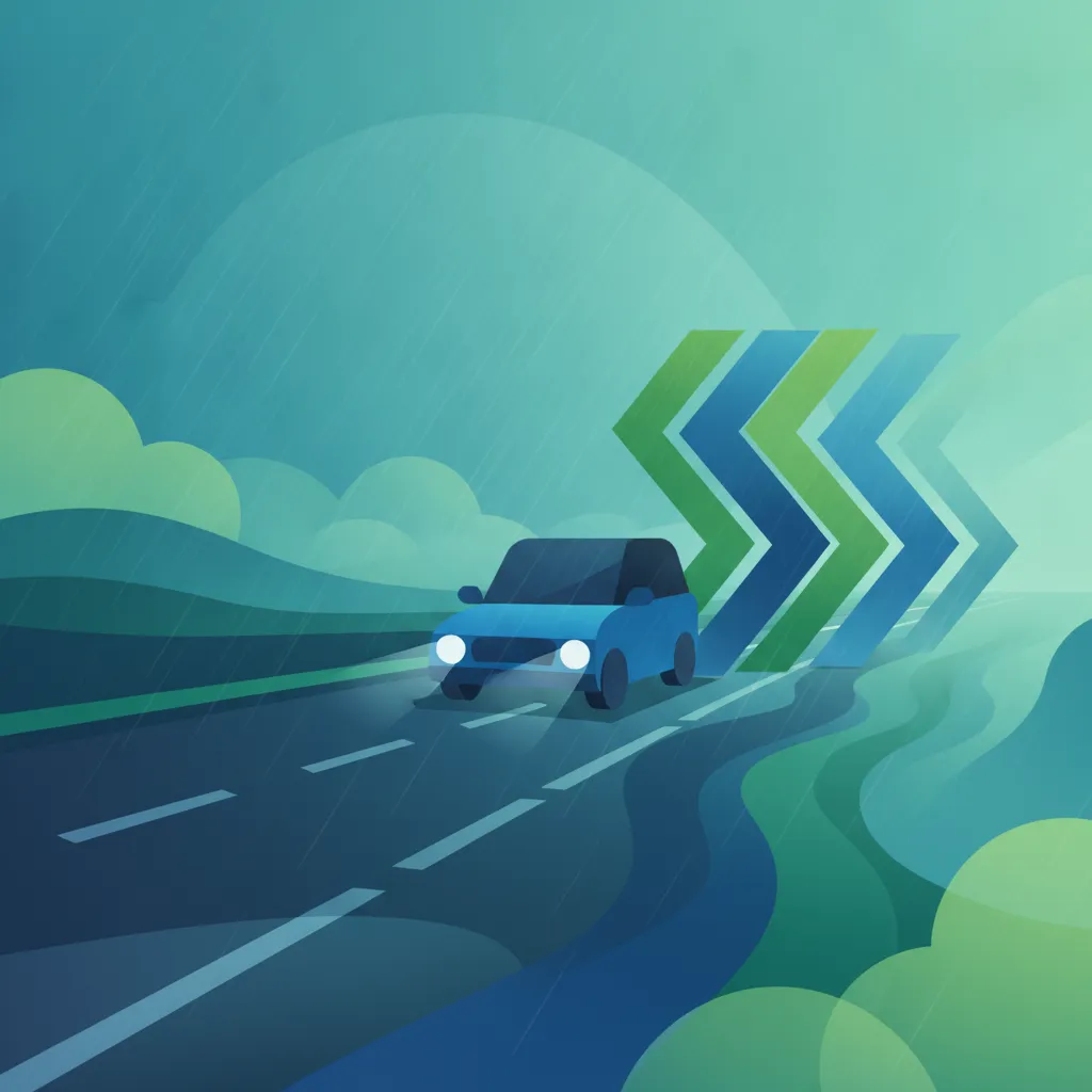 Ilustración del tema de teoría de conducción Consejos de Seguridad para Conducir con Lluvia para alumnos de Alemania