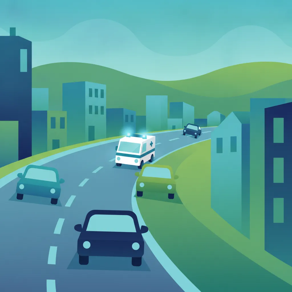 Illustration zum Thema Fahrtheorie Vorfahrt für Einsatzfahrzeuge für Lernende in Dänemark