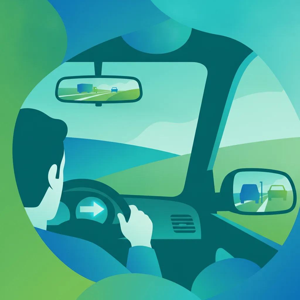Illustration for the driving theory topic Mirror Checks for learners in Denmark