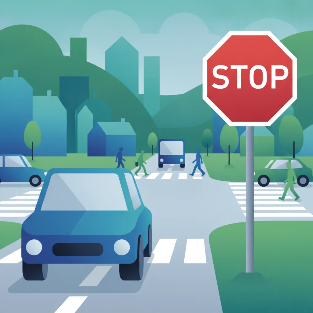 Illustration for the theory topic Stop Sign Rules (B13)