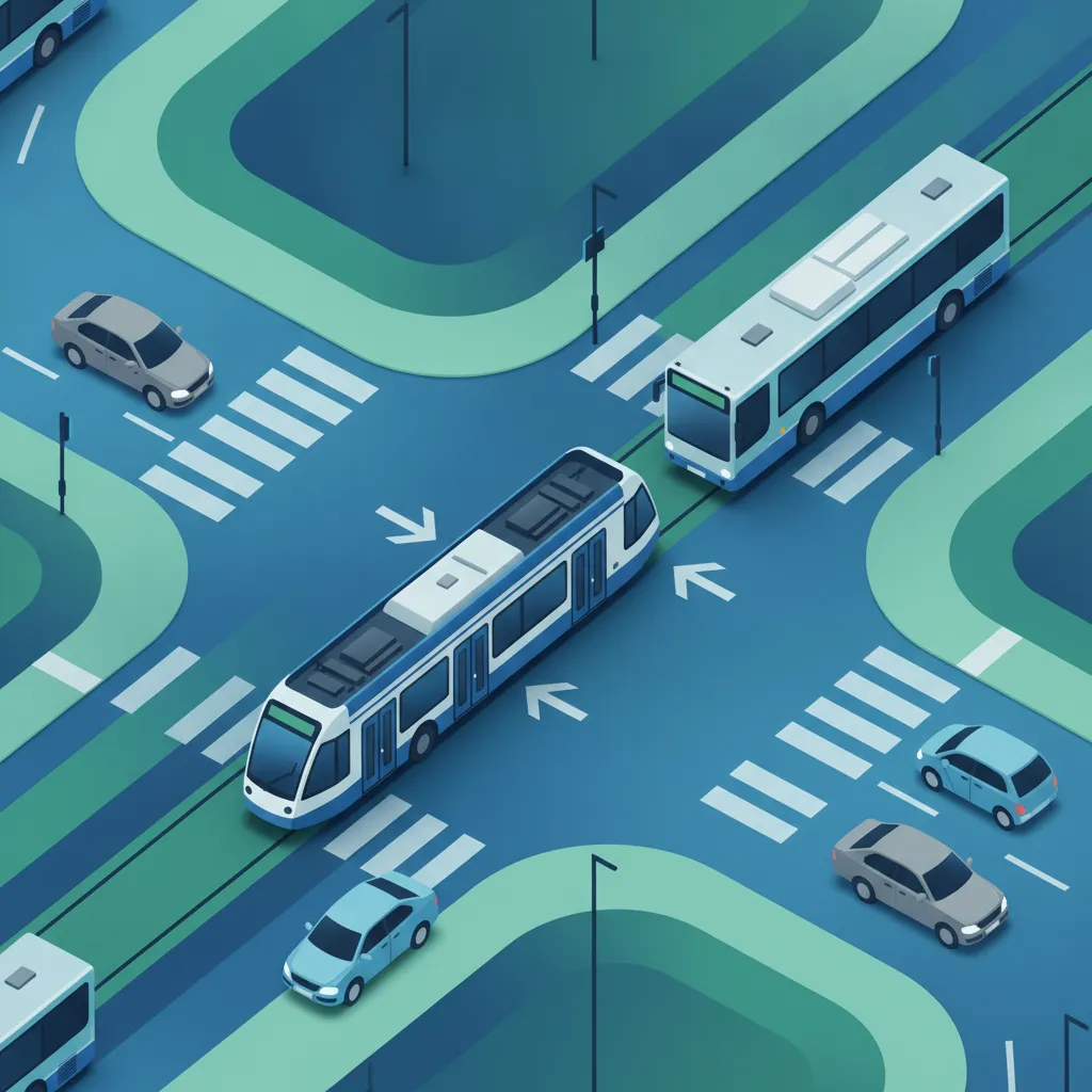 Illustration zum Thema Fahrtheorie Vorfahrt für öffentlichen Nahverkehr für Lernende in Dänemark