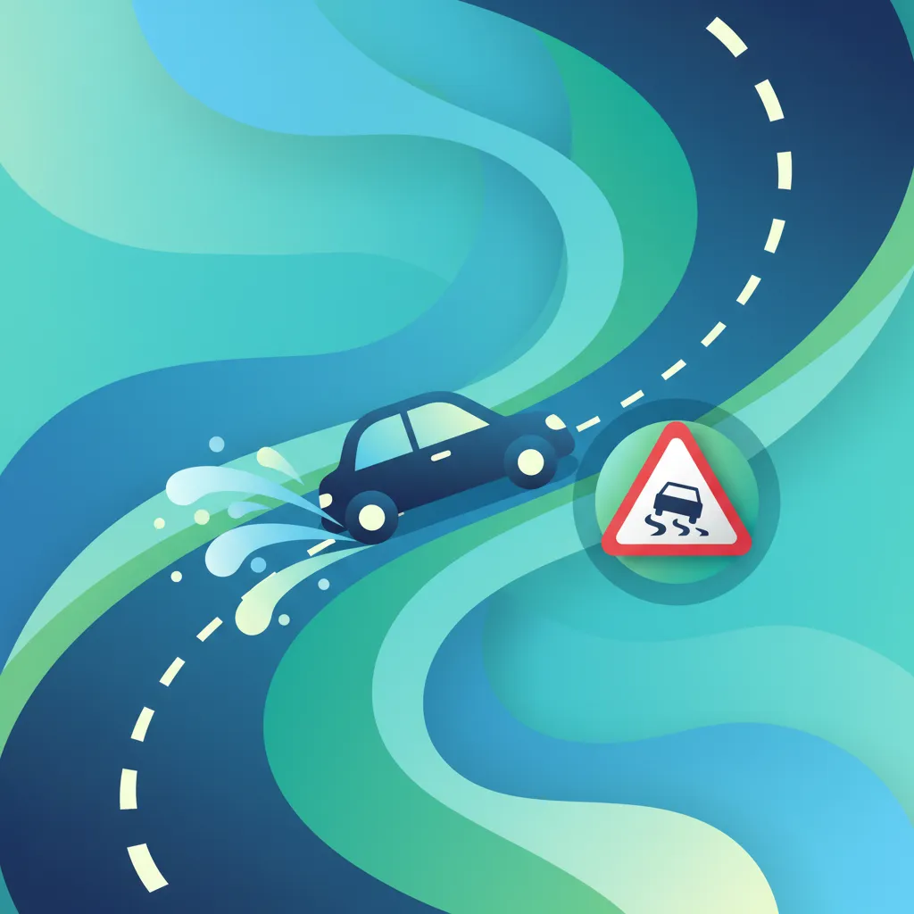 Illustration for the driving theory topic Slippery Roads & Traction for learners in Spain