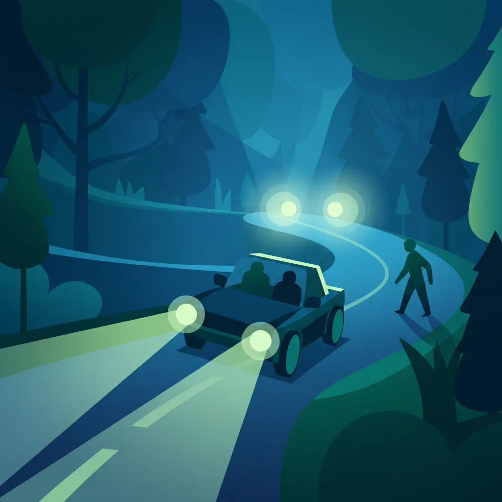 Illustration for the driving theory topic Night Driving Safety for learners in Spain