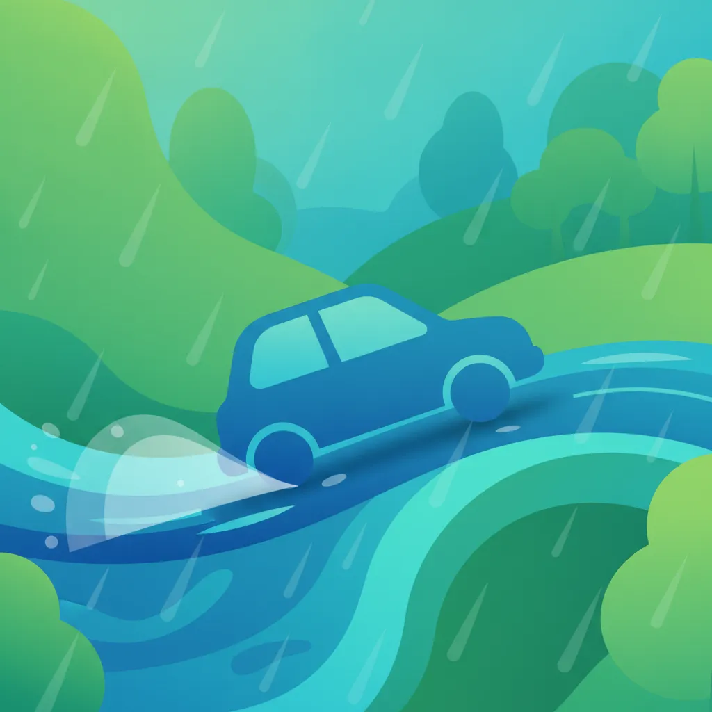 Illustration zum Thema Fahrtheorie Fahren bei Regen für Lernende in Frankreich