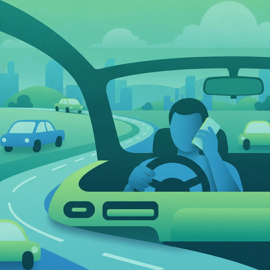 Illustration zum Thema Fahrtheorie Gefahren der Handynutzung für Lernende in Frankreich
