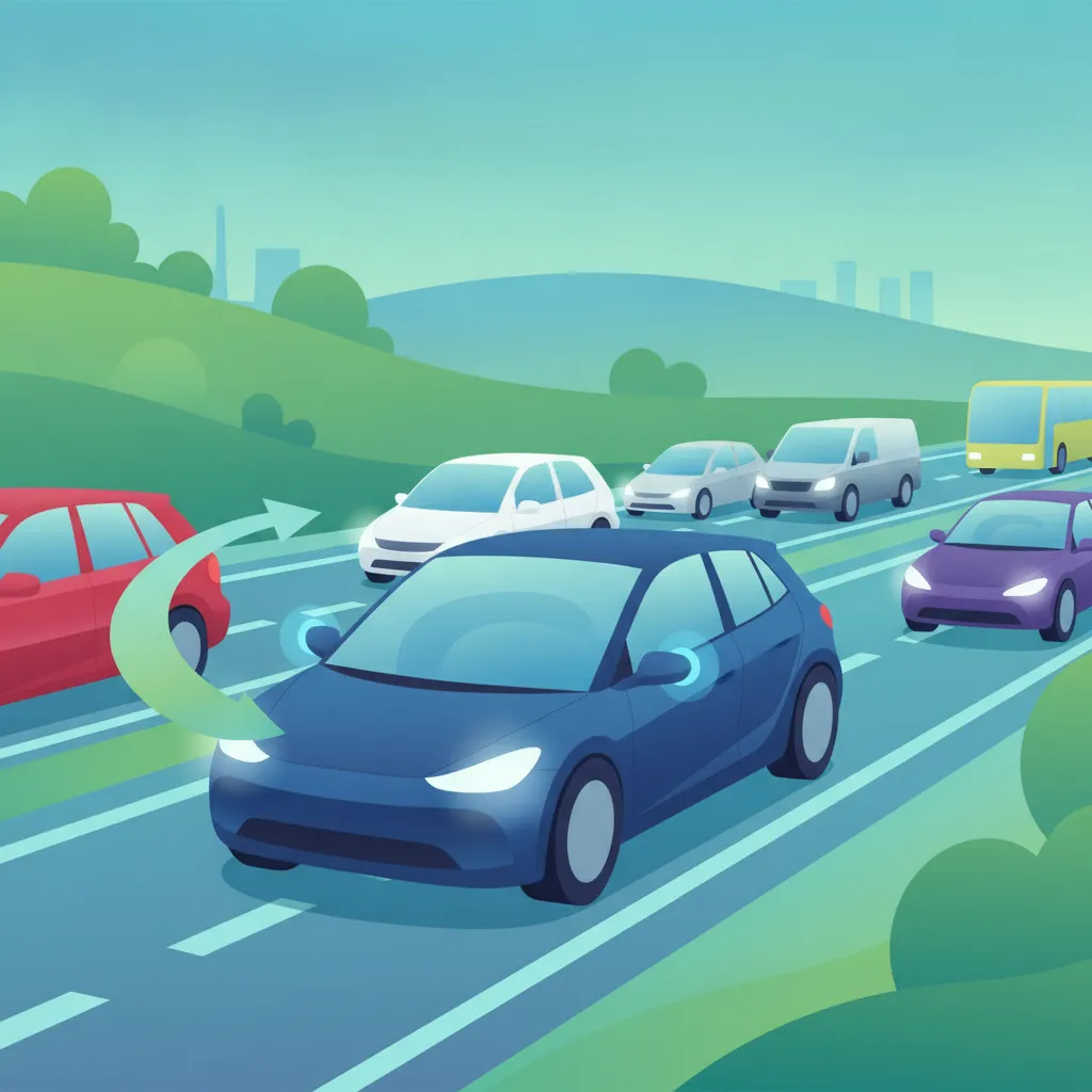 Ilustración del tema de teoría de conducción Cambio de Carril Seguro para alumnos de Gran Bretaña