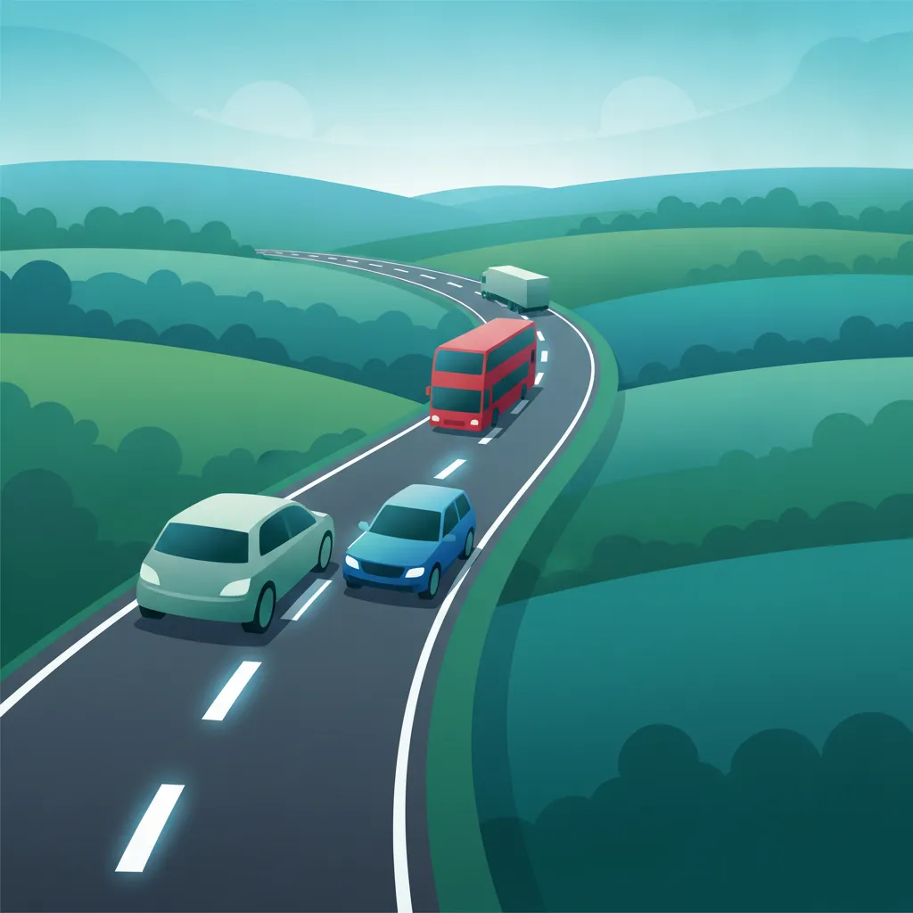 Ilustración del tema de teoría de conducción Incorporación a autopista para alumnos de Gran Bretaña