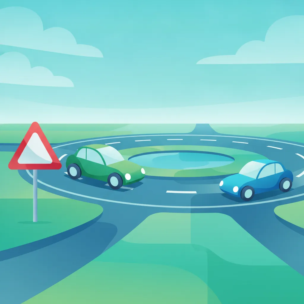 Illustration zum Thema Fahrtheorie Vorfahrtsregeln an Kreisverkehren für Lernende in Großbritannien