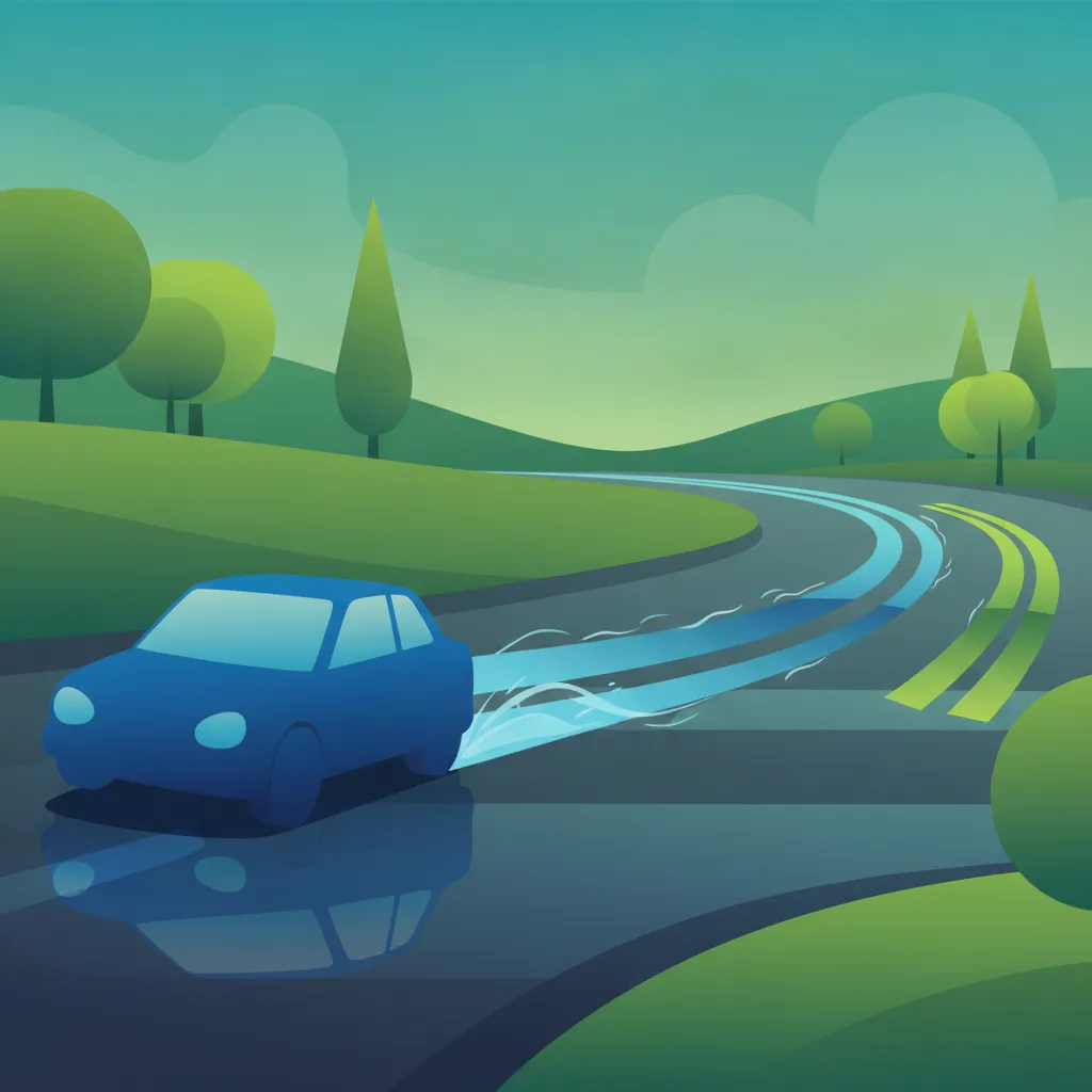 Illustration for the driving theory topic Wet Road Braking for learners in Ireland