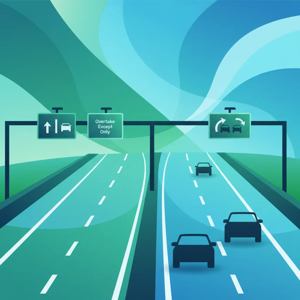 Ilustracja tematu teorii jazdy Dyscyplina Pasów Ruchu na Autostradzie dla uczniów w Islandia