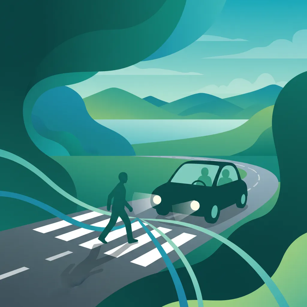 Ilustración del tema de teoría de conducción Pasos de Peatones para alumnos de Islandia