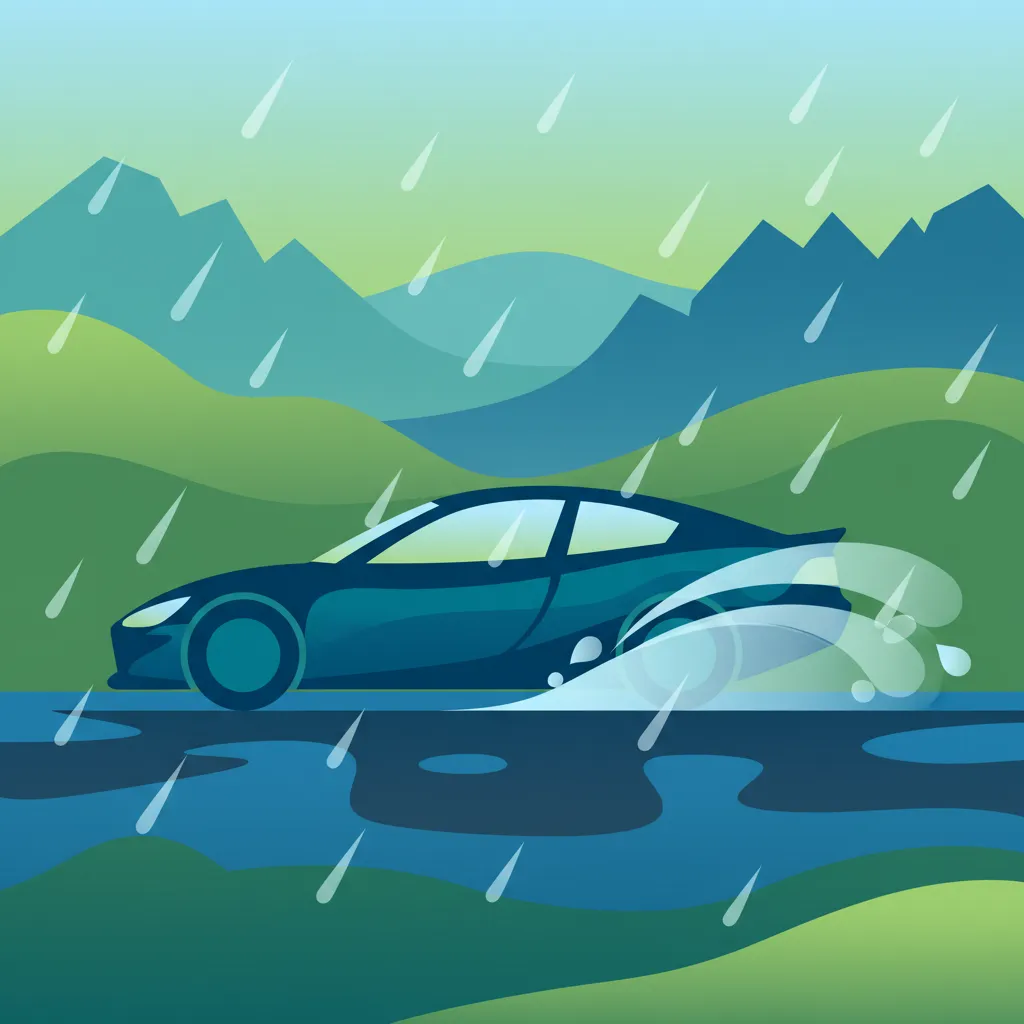 Illustration for the driving theory topic Driving in Rain for learners in Iceland