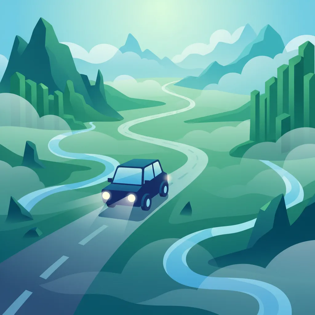 Illustration for the driving theory topic Driving in Fog for learners in Iceland