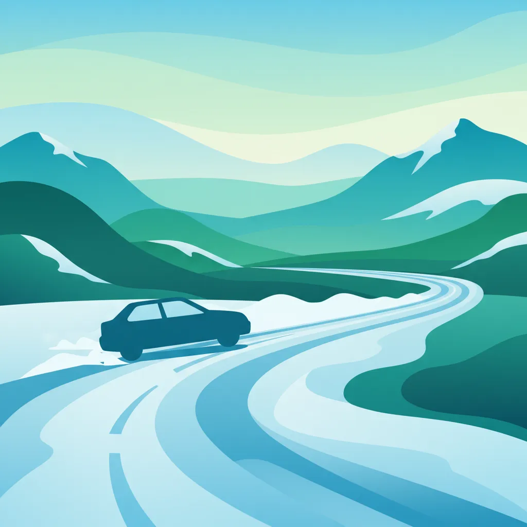 Ilustración del tema de teoría de conducción Conducir con nieve y hielo para alumnos de Islandia