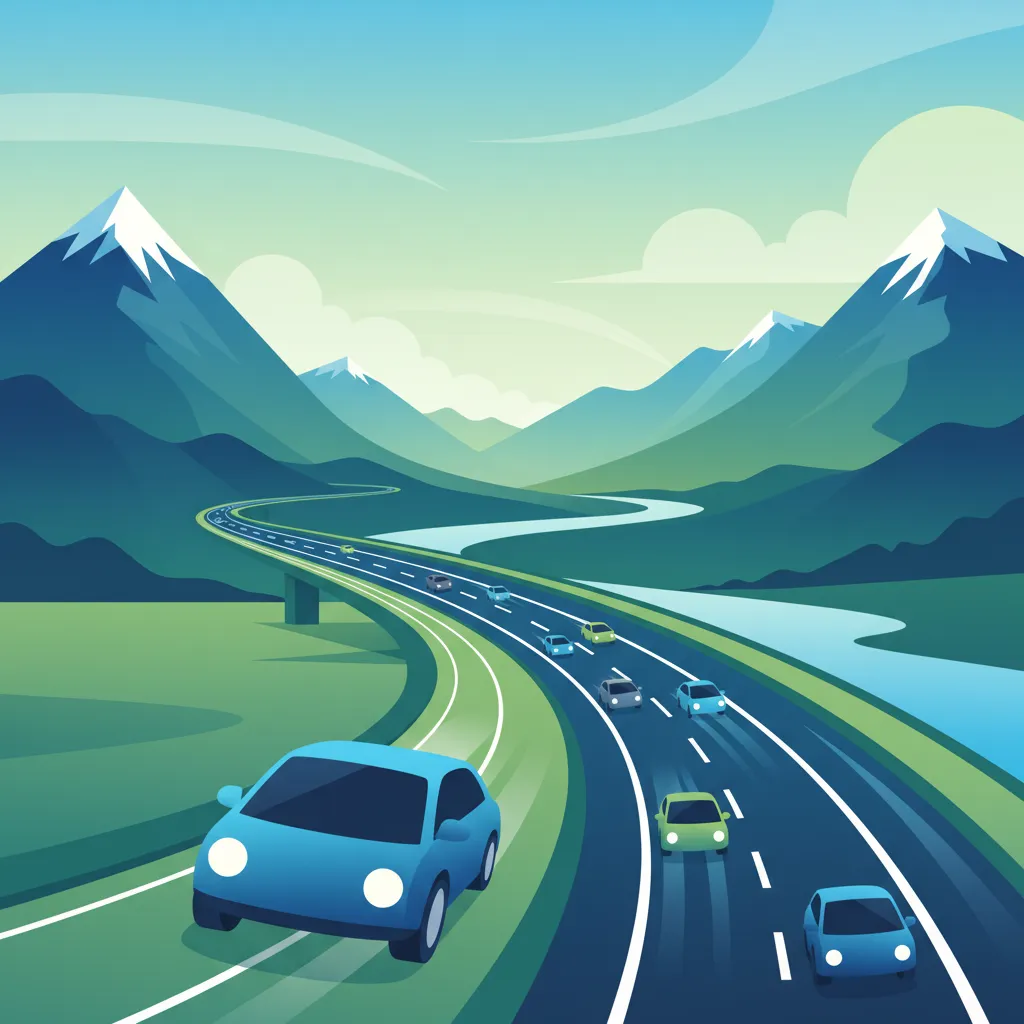 Ilustracja tematu teorii jazdy Wjazd na autostradę i włączanie się do ruchu dla uczniów w Islandia