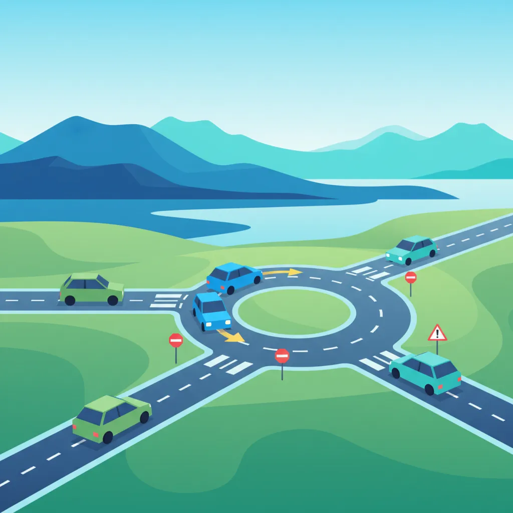 Ilustración del tema de teoría de conducción Prioridad en Glorietas para alumnos de Islandia