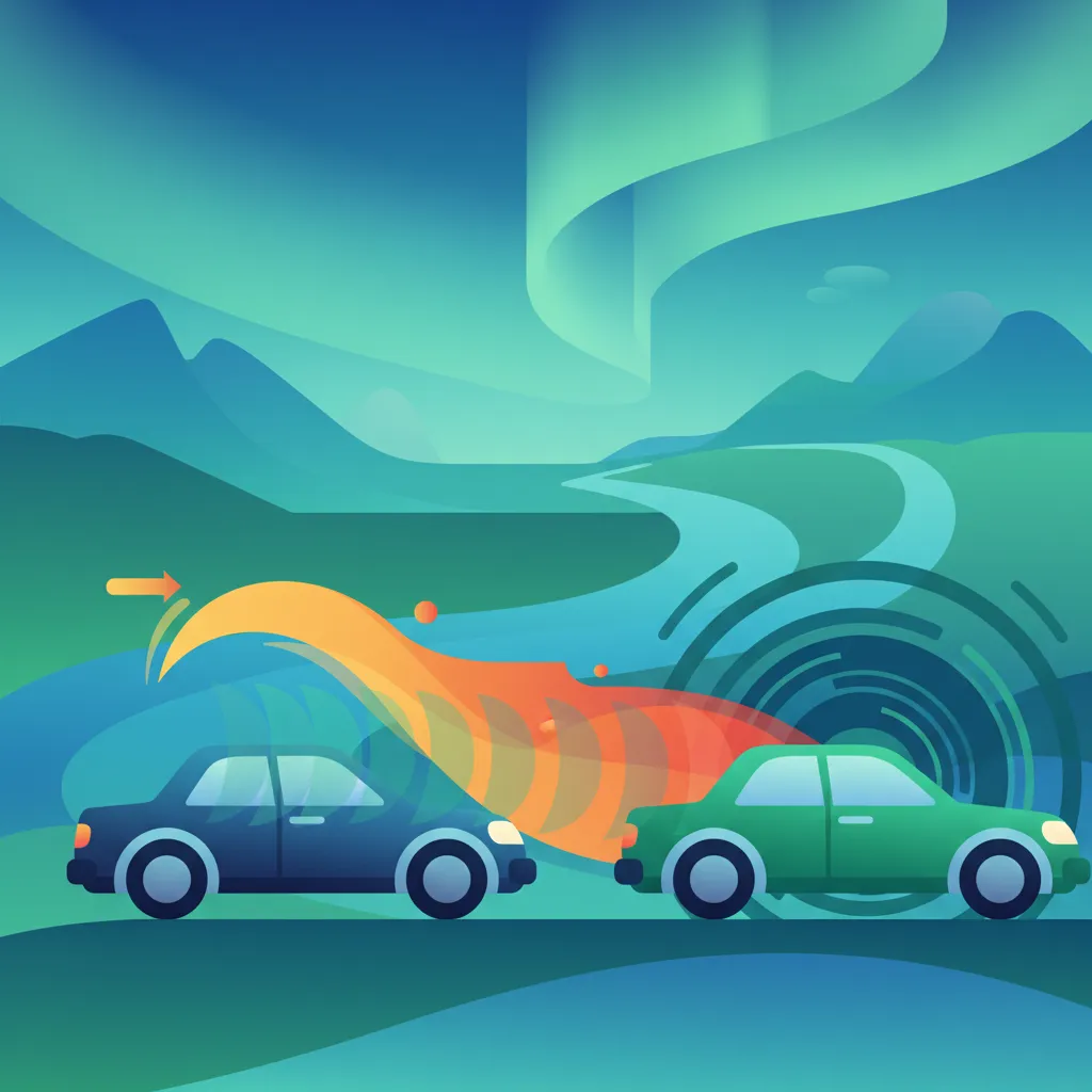 Ilustración del tema de teoría de conducción Seguir demasiado cerca y distancia de seguimiento para alumnos de Islandia