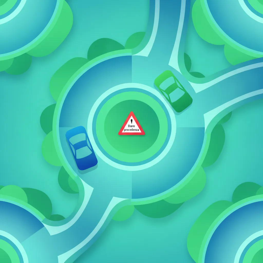 Illustration for the driving theory topic Roundabout Priority for learners in Italy