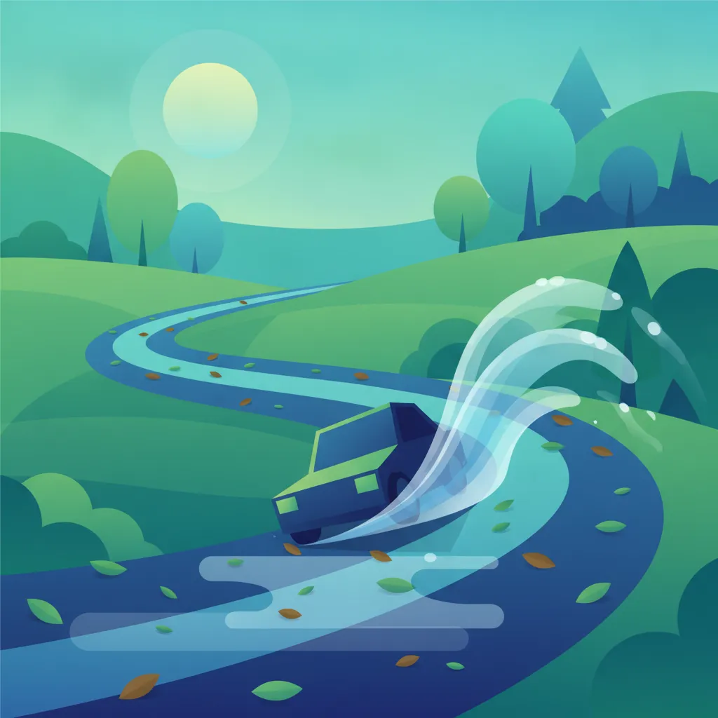 Illustration for the driving theory topic Slippery Roads for learners in Italy