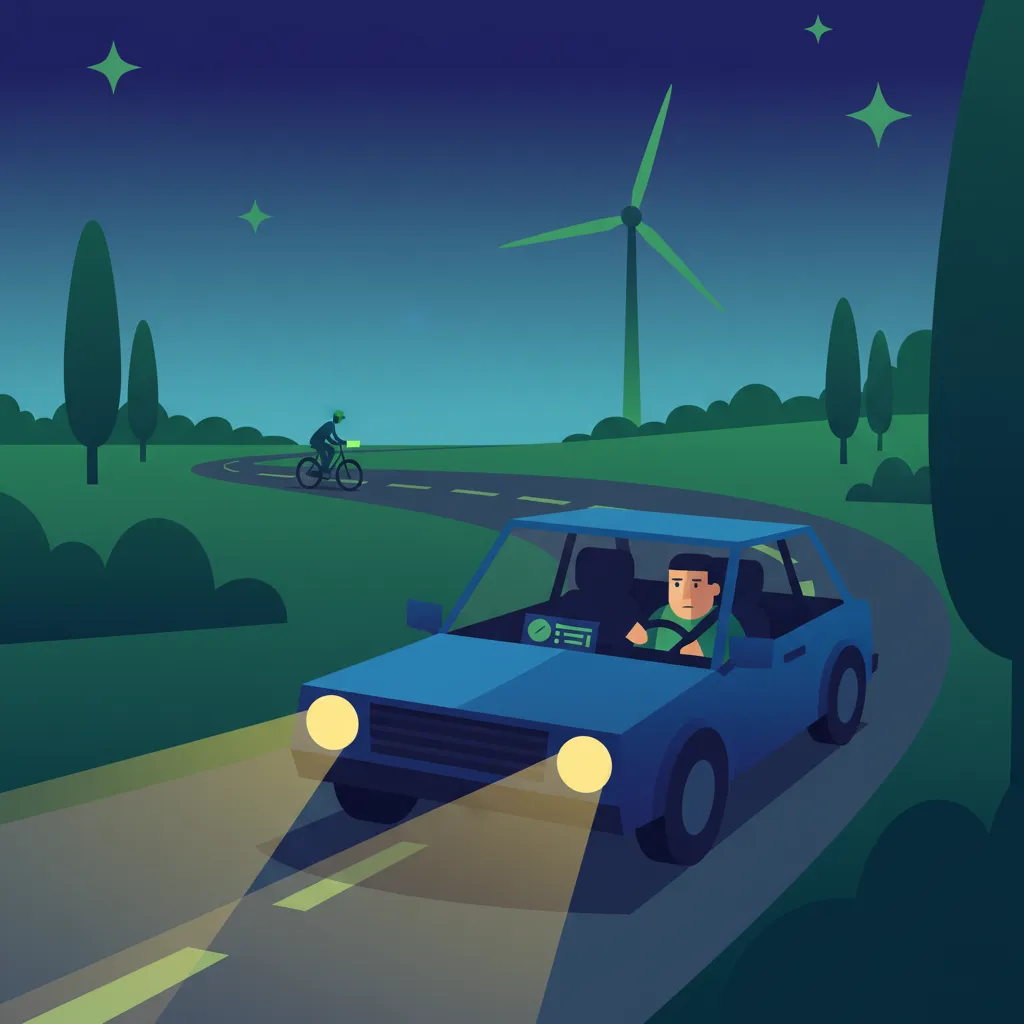 Illustratie voor het theorieonderwerp Veiligheid bij Nachtelijk Rijden voor leerlingen in Nederland