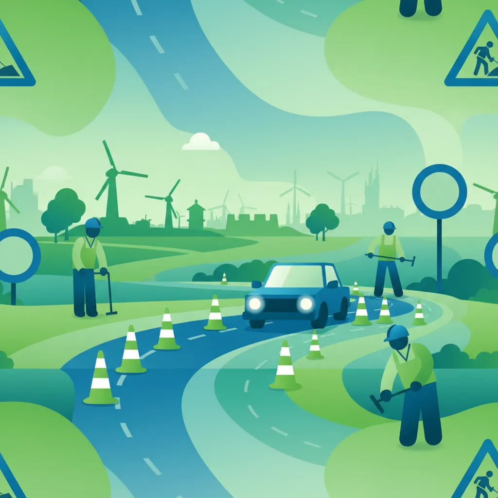 Illustration for the driving theory topic Road Work Zones for learners in the Netherlands