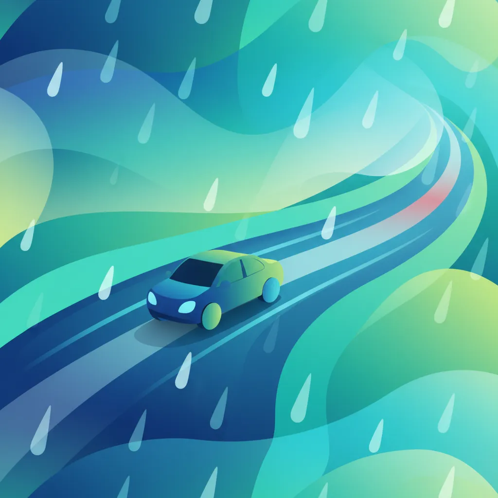 Illustration for the driving theory topic Driving in Rain Safety for learners in the Netherlands