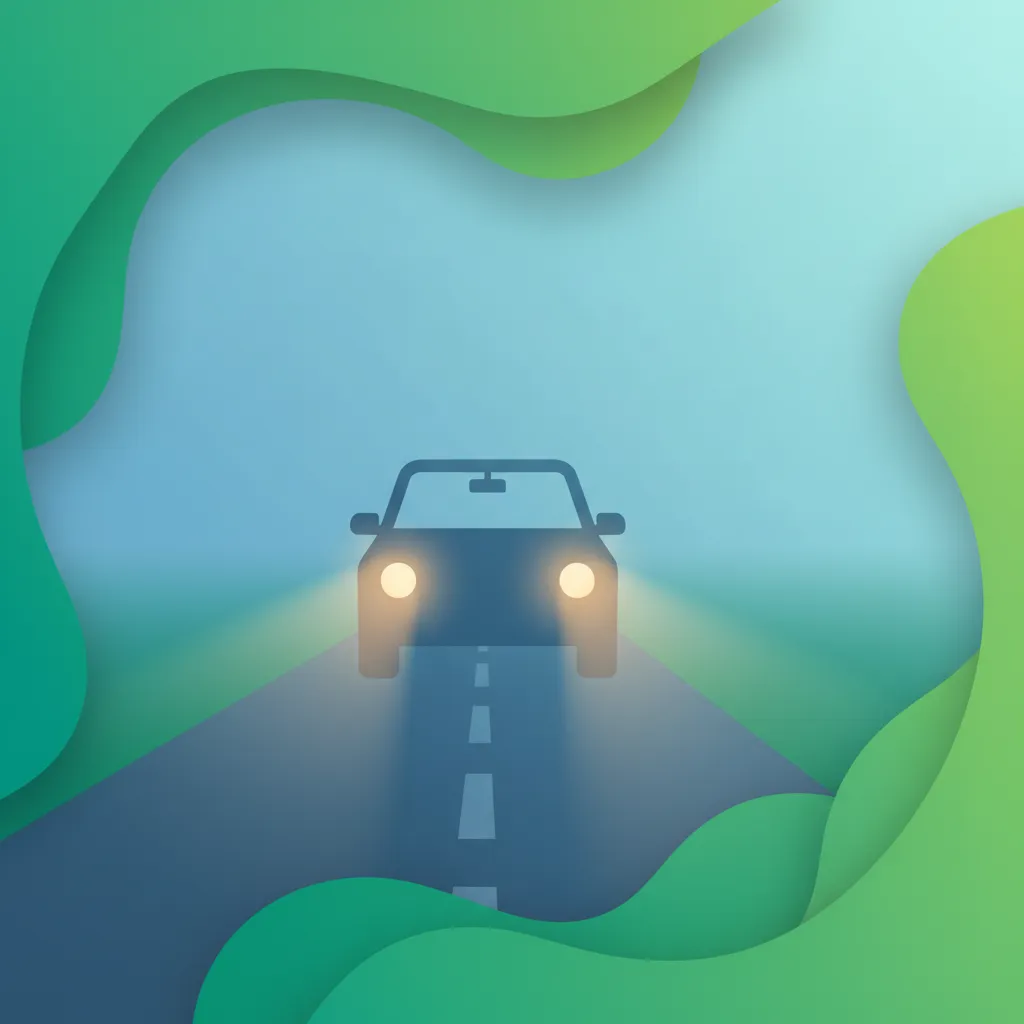 Illustration for the driving theory topic Driving in Fog Rules for learners in the Netherlands
