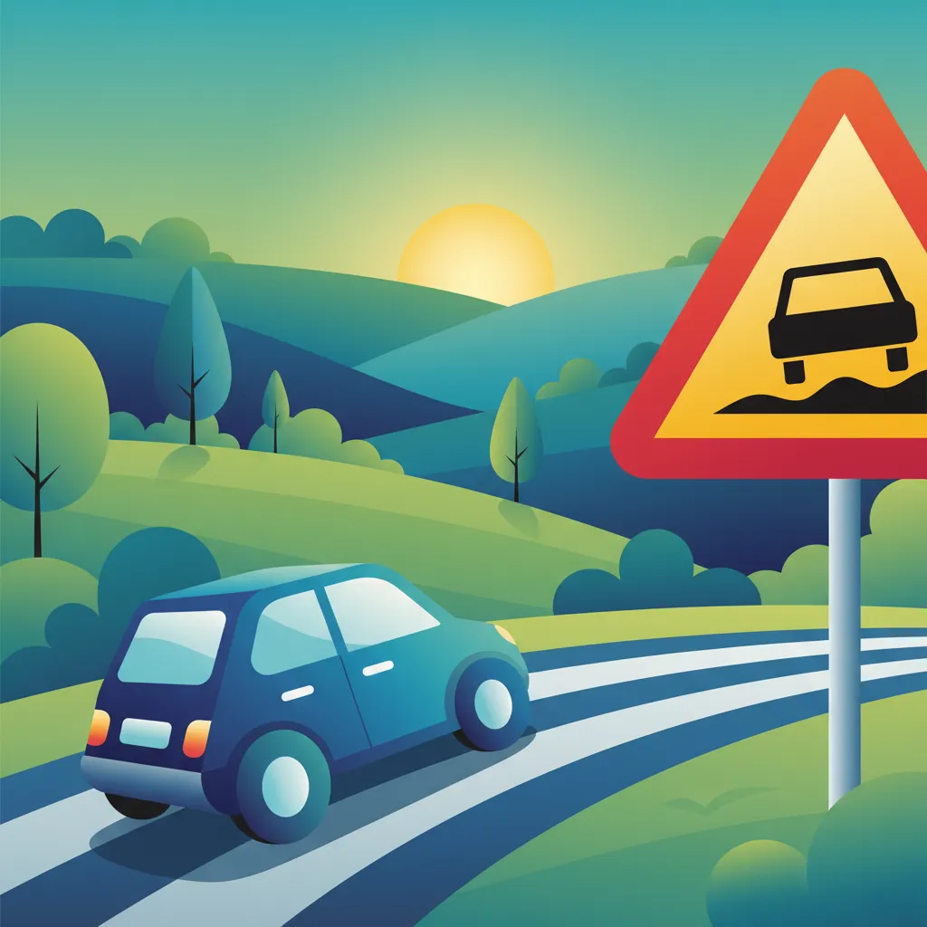 Illustration for the driving theory topic Warning Signs & Road Hazards for learners in Poland
