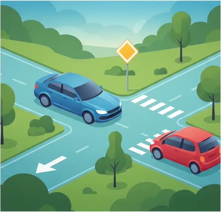 Illustration for the driving theory topic Priority Roads for learners in Poland