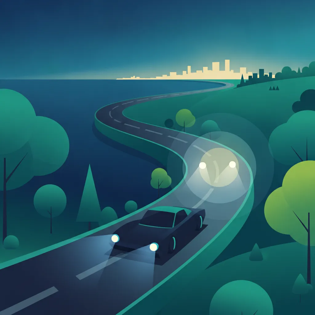 Ilustracja dla tematu teorii Bezpieczeństwo jazdy nocą