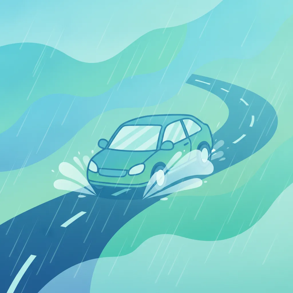 Illustratie voor het theorieonderwerp Rijden in de regen voor leerlingen in Portugal