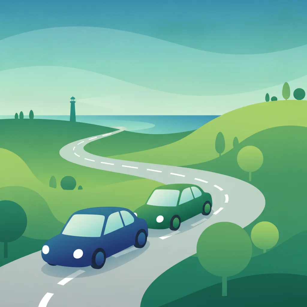 Ilustração para o tópico de teoria de condução Tailgating e Distância Segura para alunos em Portugal