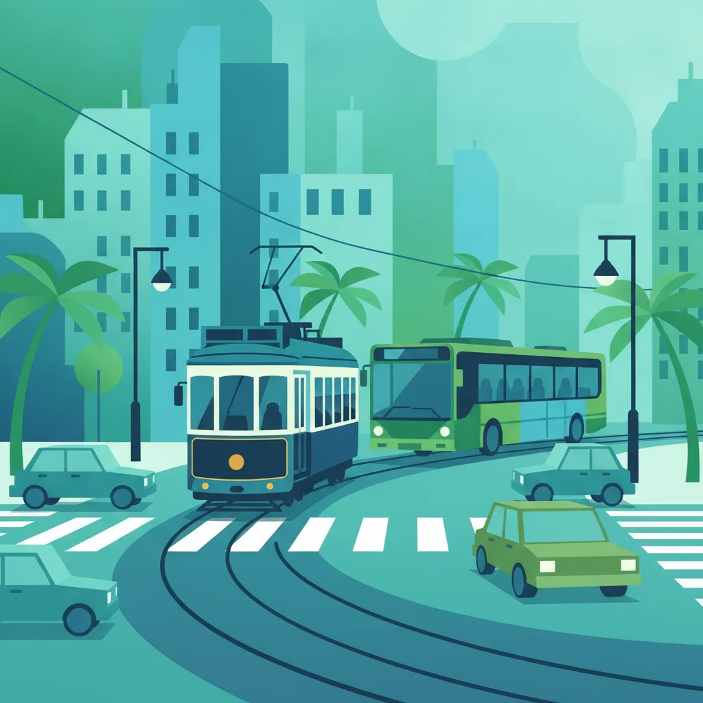 Illustration för körteoriämnet Spårvagn & Kollektivtrafik Prioritet för elever i Portugal