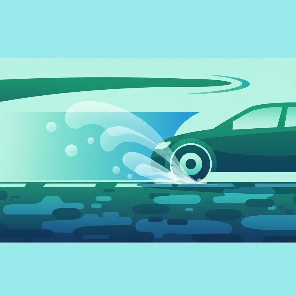 Illustration for the driving theory topic Wet Road Braking for learners in Sweden