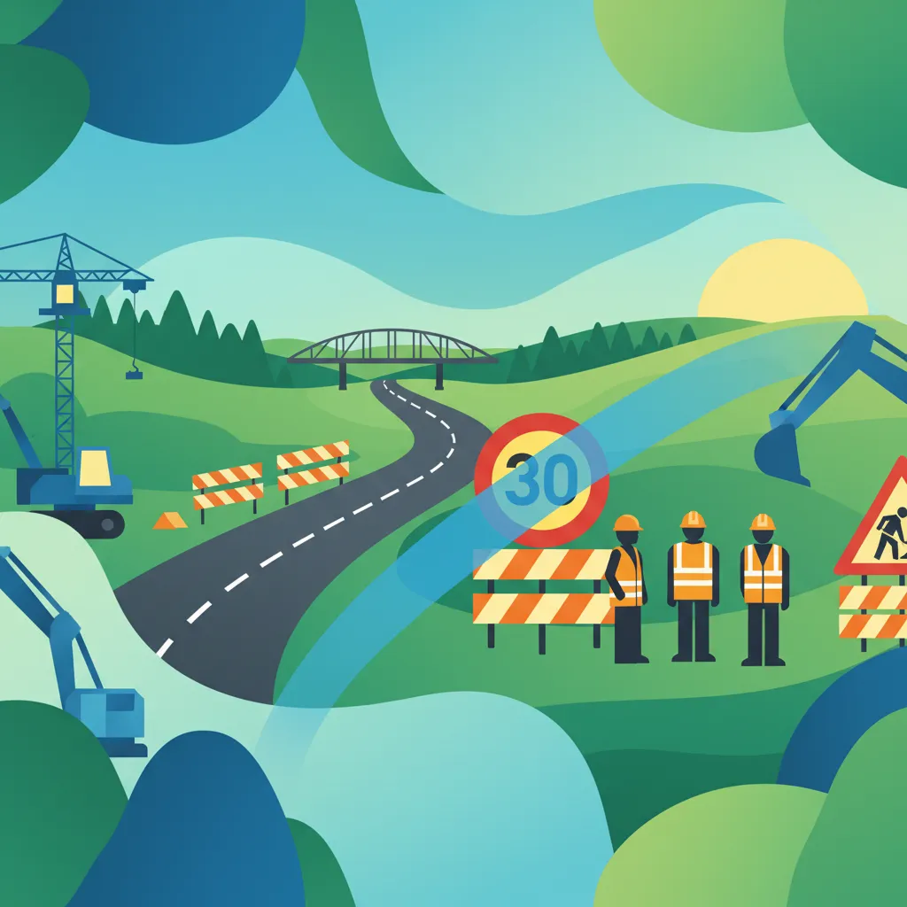 Illustration for the driving theory topic Road Work Zones for learners in Sweden