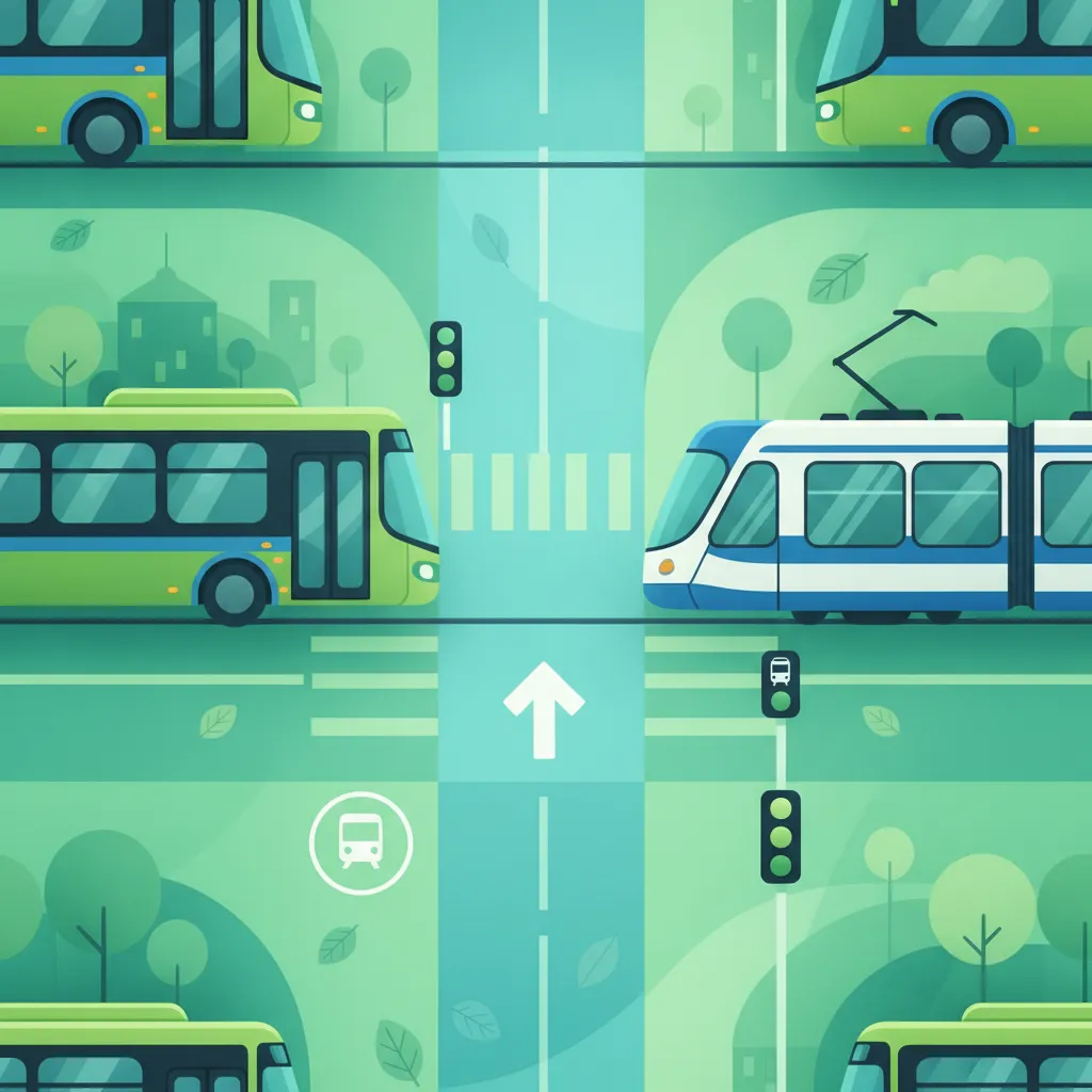 Obraz jednostki Ruch miejski, buspasy, interakcje z tramwajami i pierwszeństwo transportu publicznego