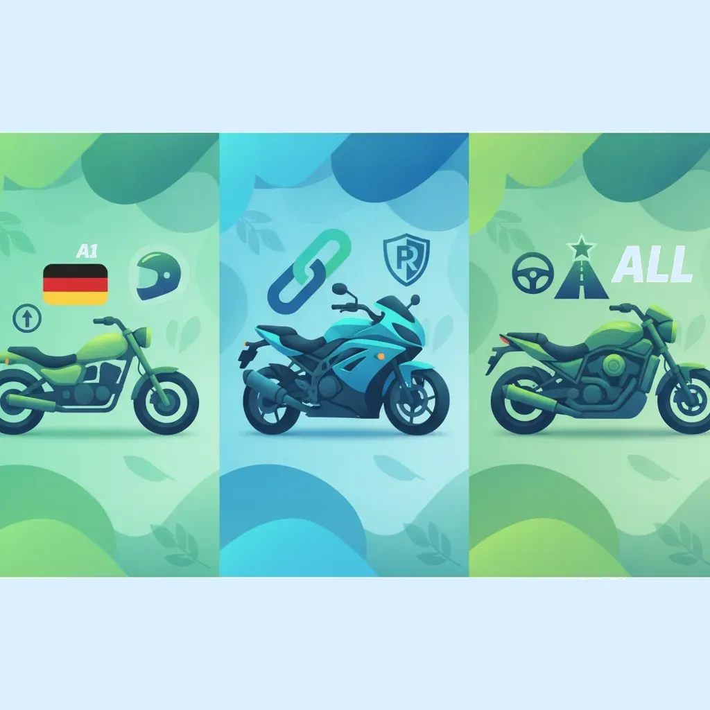 Geltungsbereich, Aufstieg und Fahrerverantwortung für die Führerscheinklassen A1, A2 und A-Einheitsbild