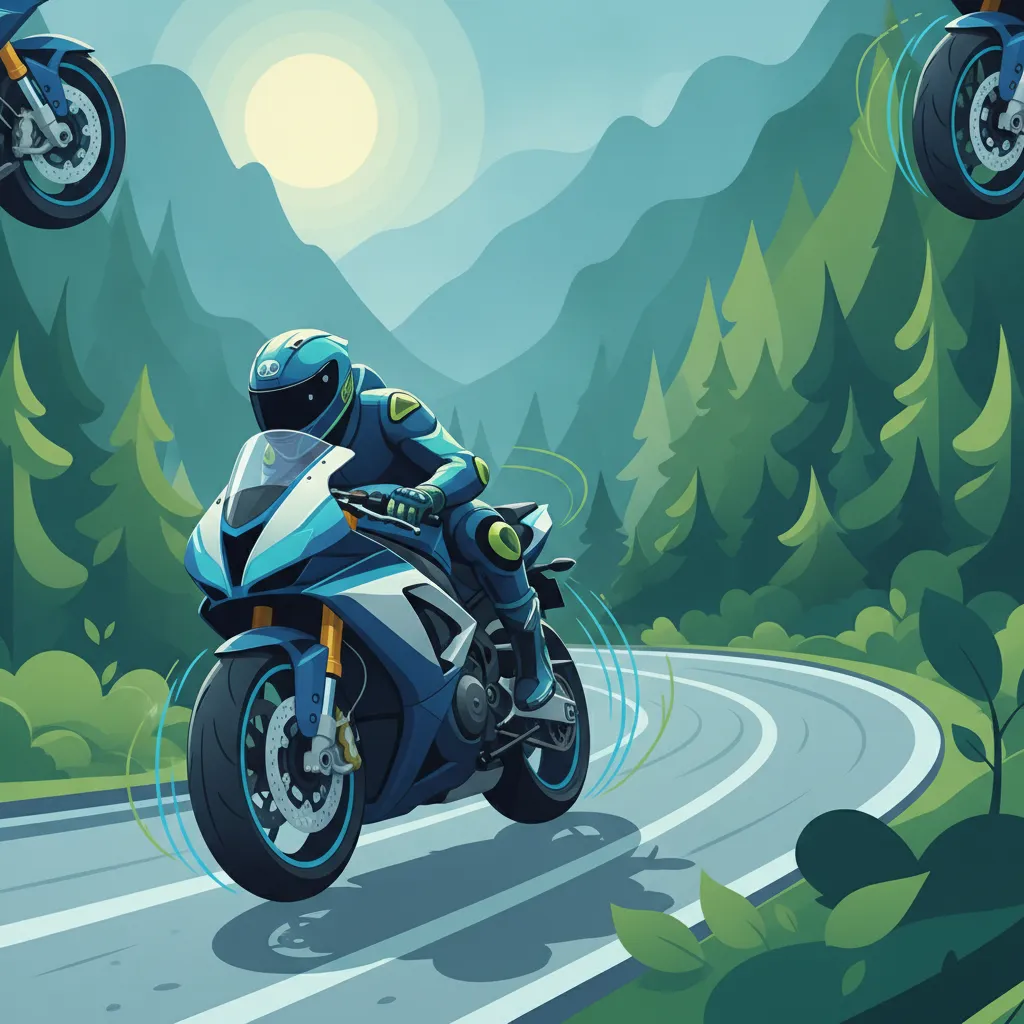 Übersichtsbild der Bremsen, Kurvenfahren, Grip und Motorradkontrolle-Einheit