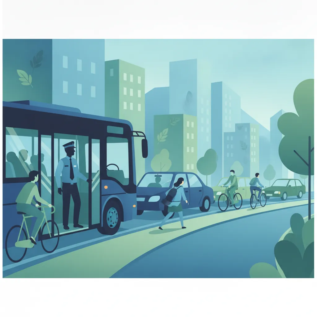 Ein- und Aussteigen, Bushaltestellen und Stadtverkehr-Einheitsbild